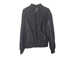 Fried Jeans Black Denim Bomber‎ Jacket Men's Size L Zip Pocket Streetwear Casual